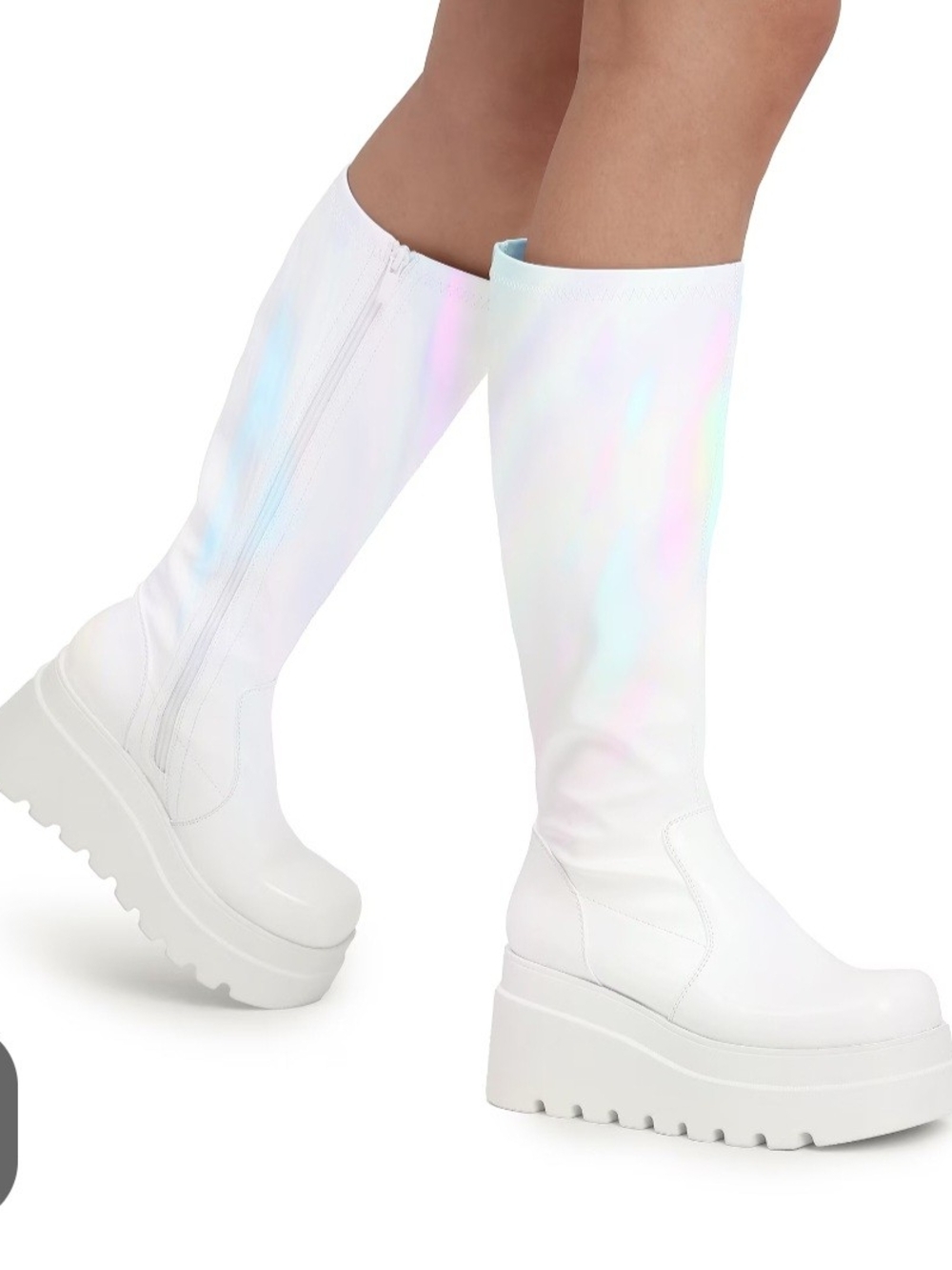 NWT Dream Pairs White Holographic Knee-High Platform Boots Sz 7.5